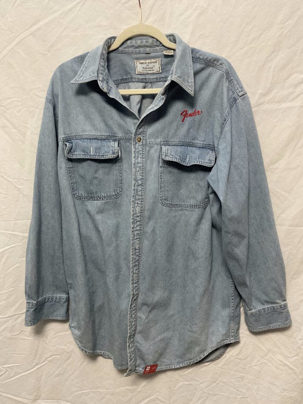 Vintage Fender Embroidered Denim Shirt Size L American Jeanswear